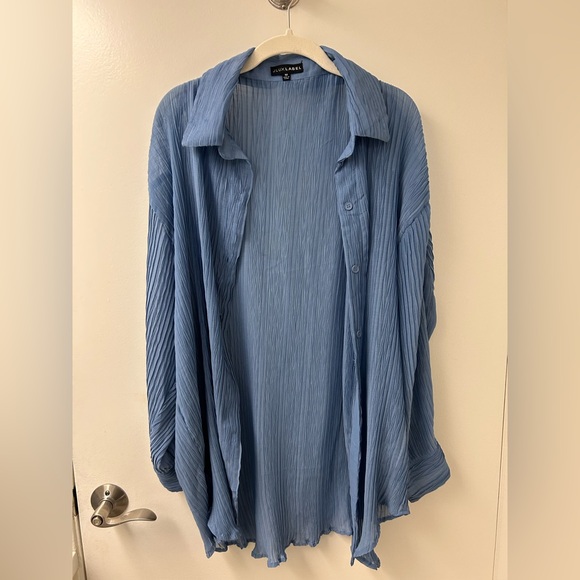 JLUXLABEL Icy Blue Mya Pleated Button-Up, M - Picture 1 of 5